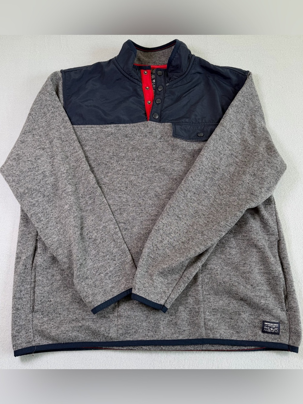 American Eagle Outfitters Mens 2XL Gray Fleece Long Sleeve 1/4 Snap Sweatshirt